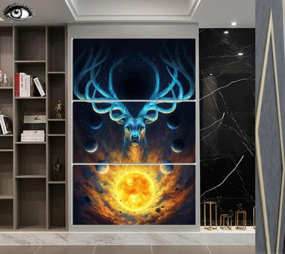 Cuadro de Lienzo de Ciervo y Sol para Decoración del Hogar